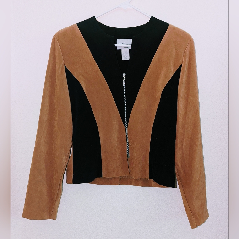 2 Piece Tan and Black Suede Pantsuit